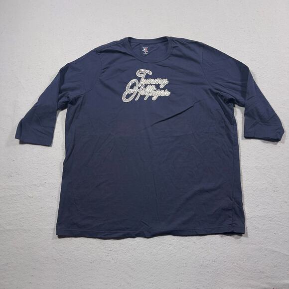 Tommy Hilfiger Top Women 1X Navy Blue Pearl‎ Beaded Logo 3/4 Sleeve Shirt - Picture 1 of 10